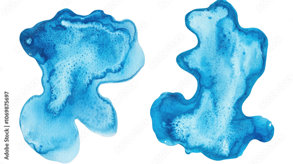 Poster abstract blue paint splashes on clear background generative ai
