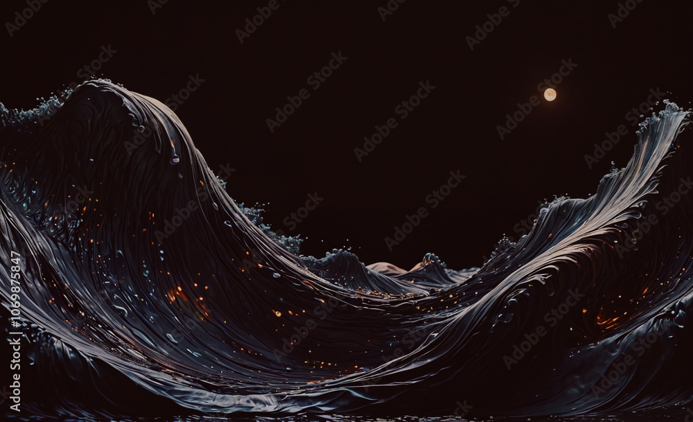 Poster wave in the ocean with a moon in the sky