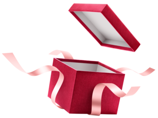 Red open gift box with ribbon isolated