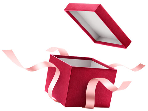 Red open gift box with ribbon isolated