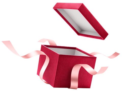 Red open gift box with ribbon isolated