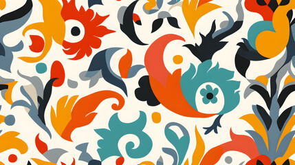 Intricate tribal Ikat pattern with vibrant swirling shapes and colors
