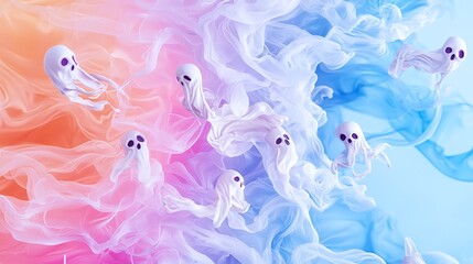 Fototapeta premium Halloween Ghosts in Pastel Cloud
