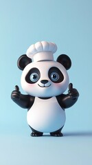 a Cartoon Cute Panda Chef Giving a Thumbs Up, Wearing a Chef Hat and Looking at the Camera. This Stunning 3D Render Showcases a High-Quality, Highly Detailed Design with Studio Ambient Lighting Agains