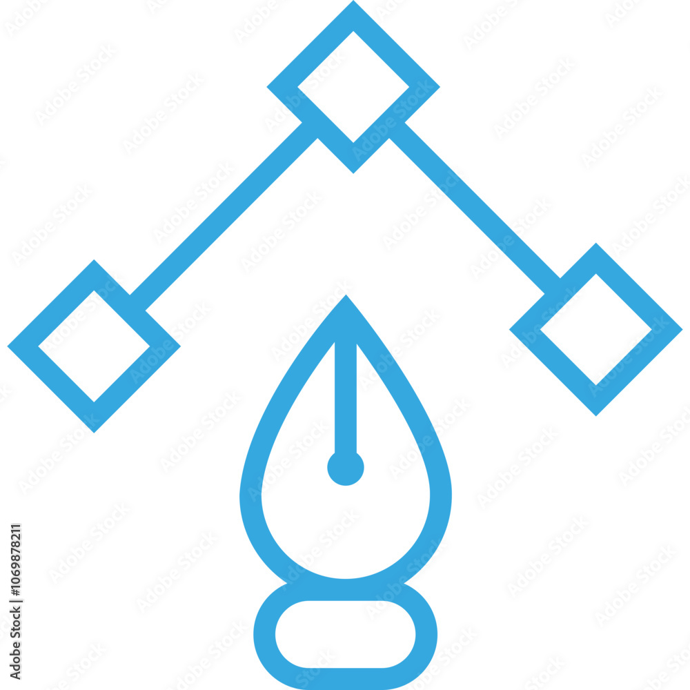 Poster vector graphic design icon featuring a pen tool with anchor points in a creative workspace environme