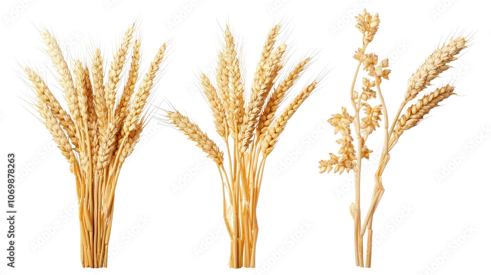 Poster collection of wheat stalks displayed on a transparent background generative ai