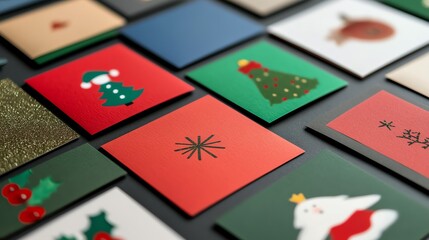 Closeup of Christmas cards on display, focus on holiday greetings and festive messages, organized workspace