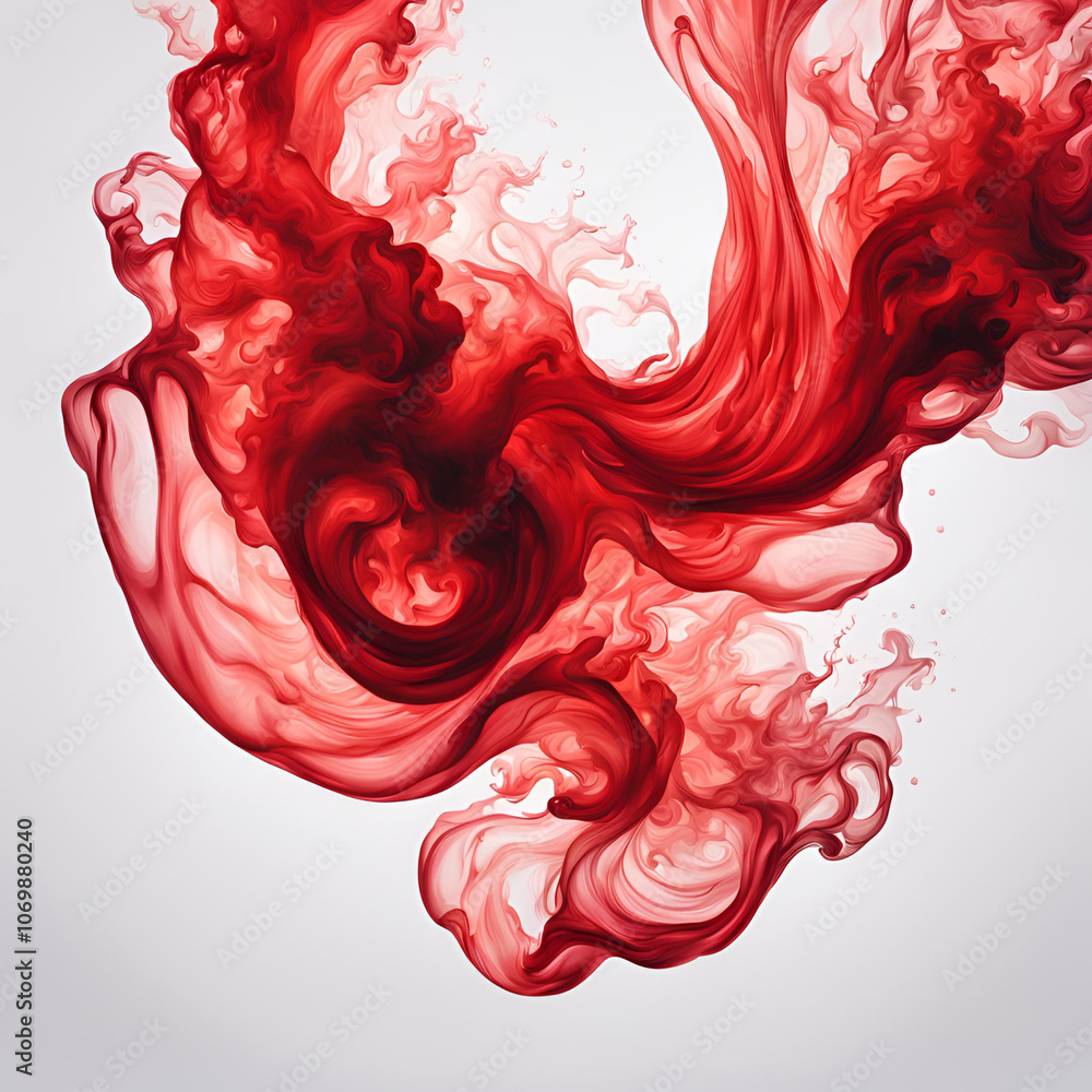 Poster minimalist yet impactful image featuring a vibrant red fluid swirling in a mesmerizing pattern. idea