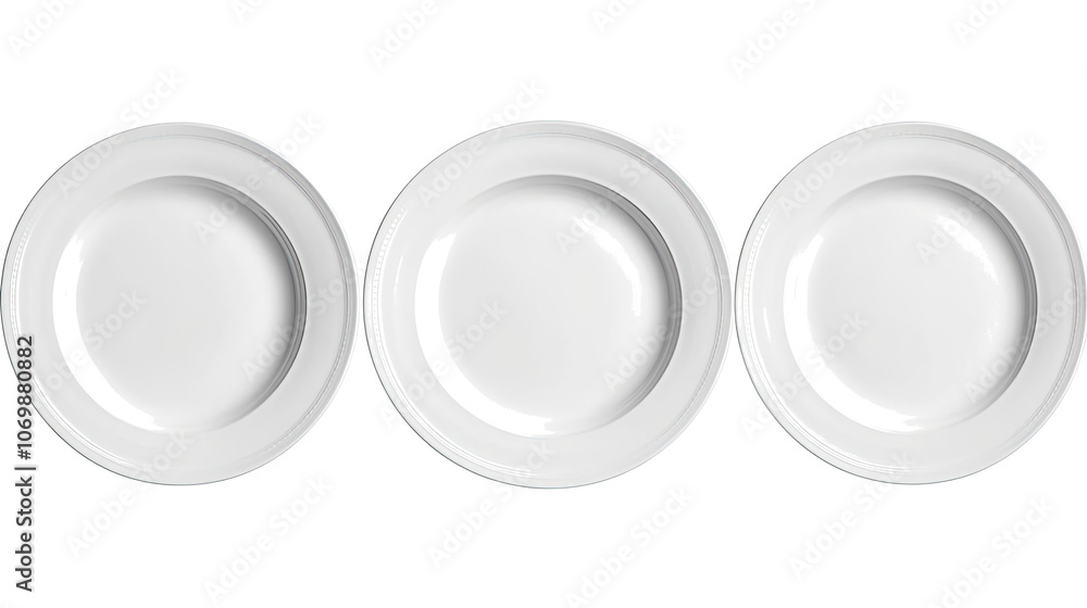 Poster set of three white plates isolated on a transparent background generative ai