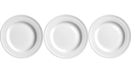 Set of Three White Plates Isolated on a Transparent Background Generative AI