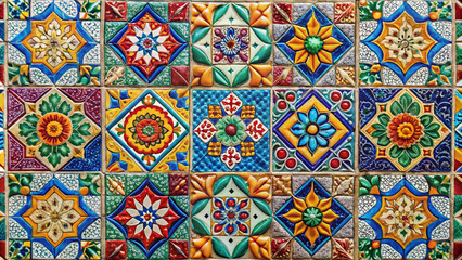Colorful ceramic tiles with traditional geometric patterns