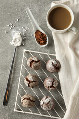 Delicious crinkle cookies on a baking sheet.
