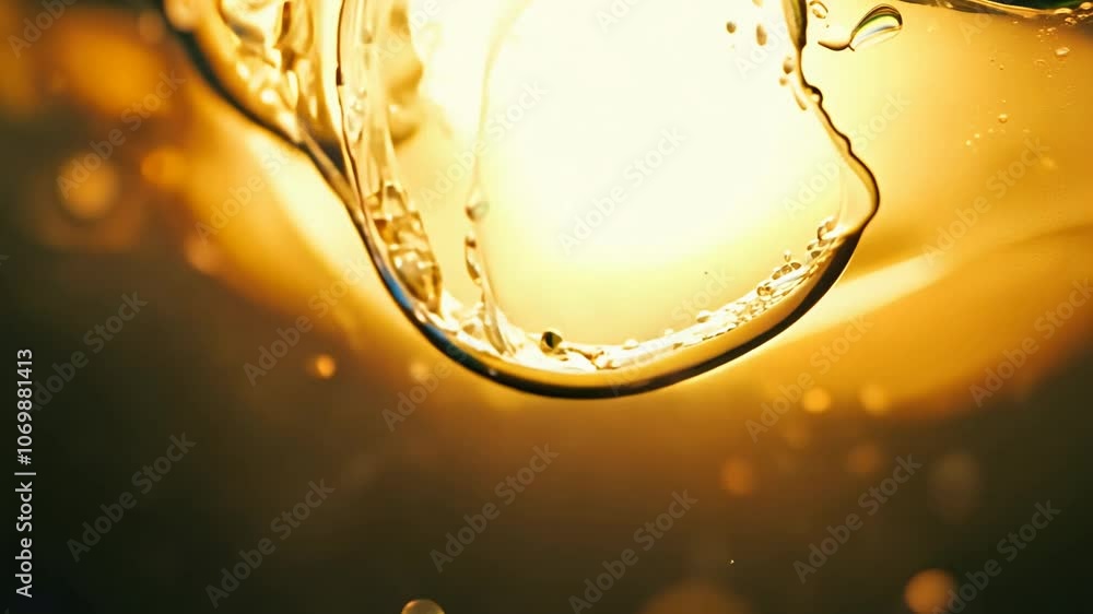 Poster Camera slowly dollies out from a bursting soap bubble, capturing iridescent fragments swirling in slow motion with warm backlighting