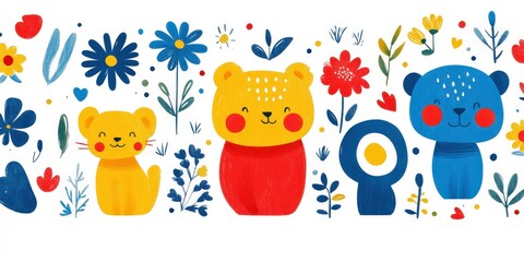 Naklejka premium Playful Childlike Colorful Seamless Pattern Design