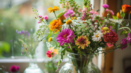 Obraz premium A vibrant bouquet of colorful flowers brings joy and beauty to any space