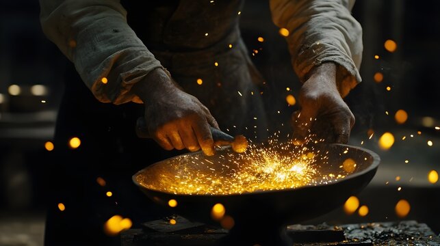 Close-Up of Blacksmith Shaping Metal with Grinder.