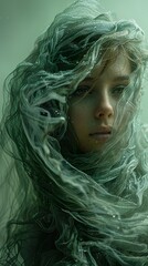 Mystical Portrait of a Woman in a Green Veil