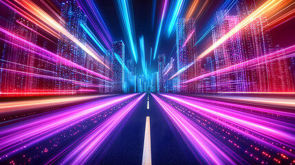 Obraz premium Futuristic cityscape with vibrant neon lights