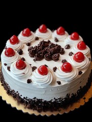 A cake with white frosting and red cherries on top