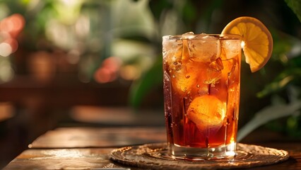  Refreshing and Sweet Iced Peach Tea in a Steamed Glass with Ice Cubes: Perfect Summer Beverage
