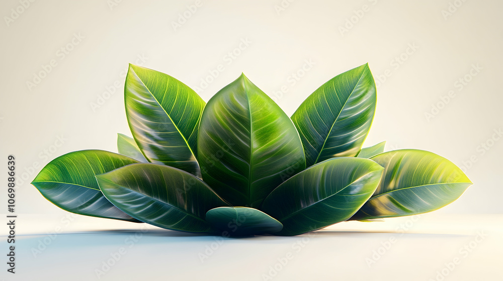 Wall mural lush green leaves arranged in a circular pattern against a white background.