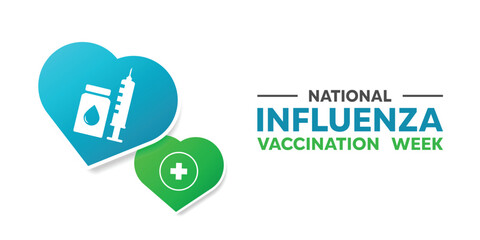 Influenza Immunization Vaccine Week. Heart, syringe, medicine and plus icon. Great for cards, banners, posters, social media and more. White background.