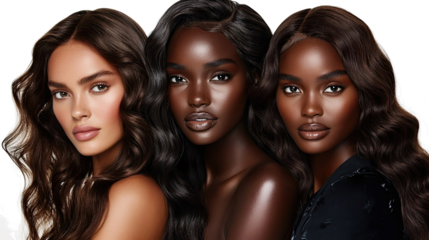 Young Models With Body Wave Hair on a Clear Background Generative AI