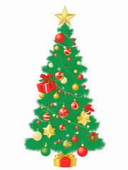 Fototapeta premium vector picture of a decorated Christmas tree in cartoon style on a white background