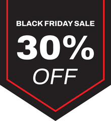 Black Friday Sale Thirty Percent Discount Vector Sticker Tag