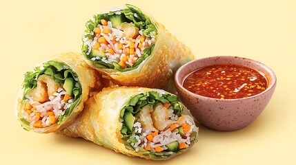 Delicious Spring Rolls with Spicy Sauce