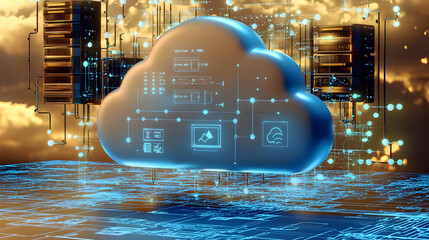 Digital cloud computing concept with data servers
