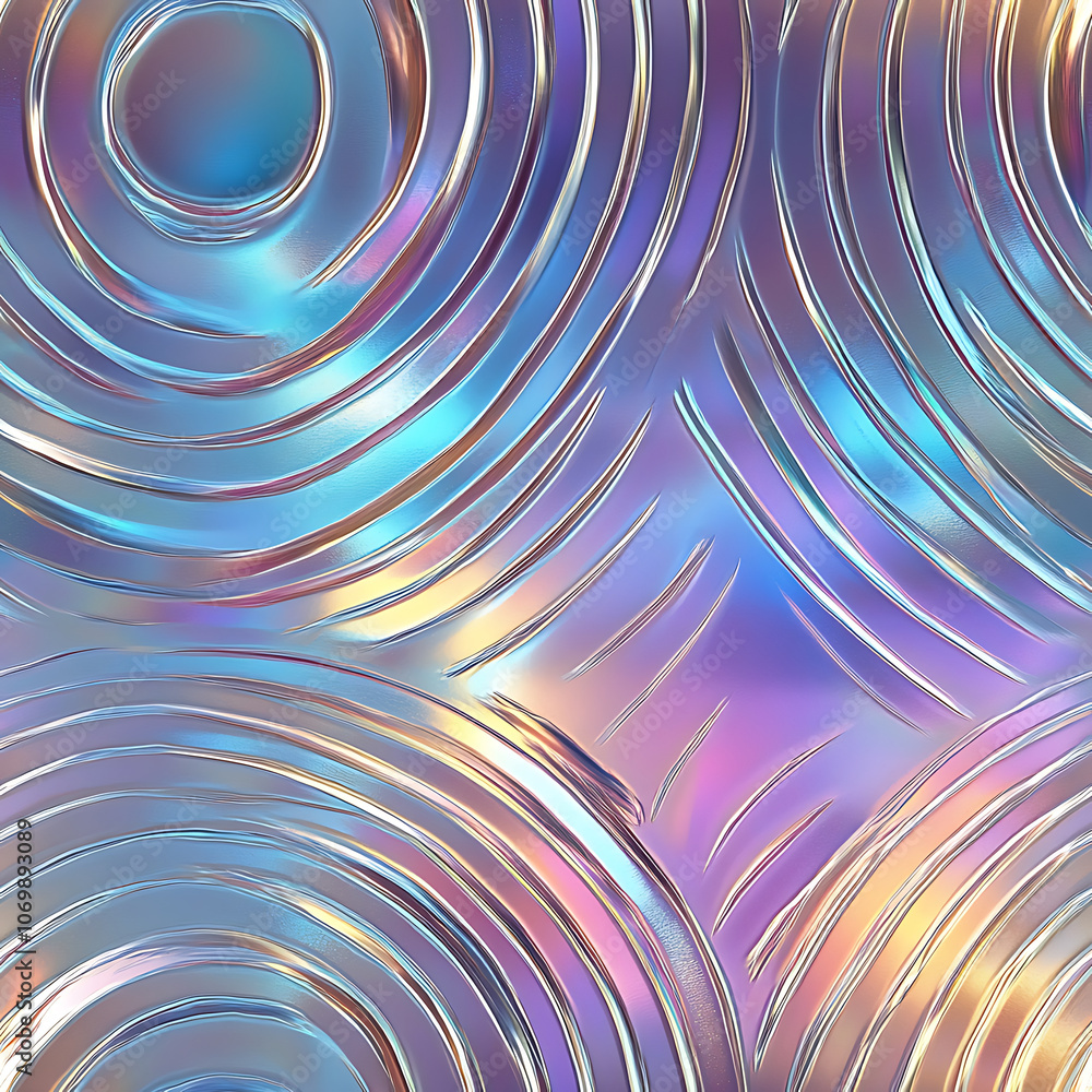 Poster futuristic pattern of concentric circles with vibrant colors and metallic sheen, creating visually s