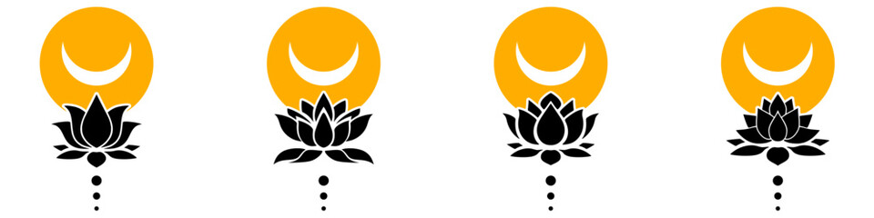 lotus flower and crescent moon spiritually healthy lifestyle, spa and yoga, Lotus Blossoms balance harmony vector icon symbol
