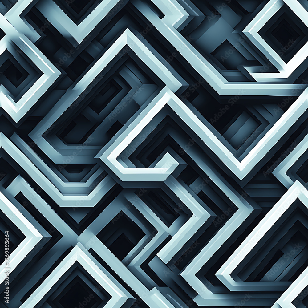 Poster mesmerizing abstract pattern featuring intricate, repeating geometric shapes in shades of blue and b