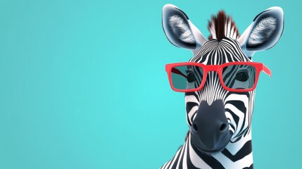 Naklejka premium Zebra wearing sunglasses on pastel background in surreal concept for commercial and editorial use