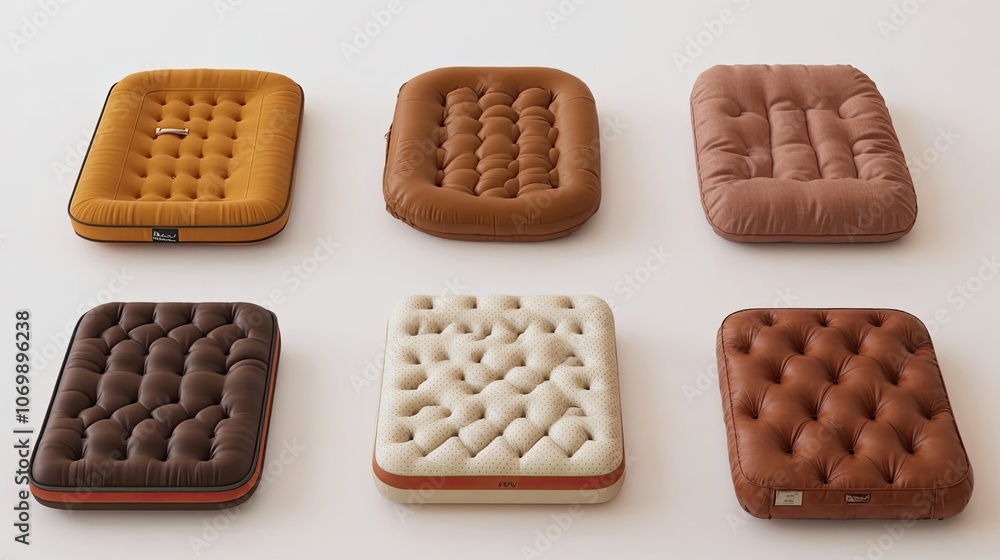 Poster unique air mattresses in varied designs on a minimalistic backdrop generative ai