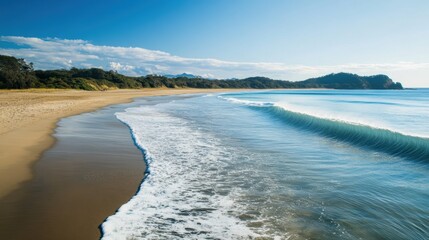 The picture of the sea, the beach and the bright blue sky is a beautiful sea view in summer, giving a refreshing and relaxing feeling.