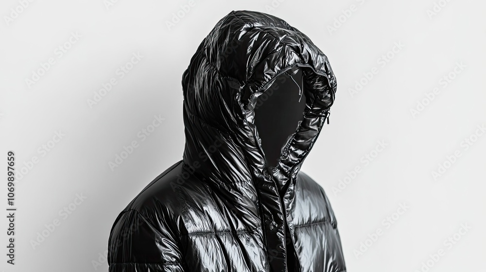 Poster stylish black puffer jacket displayed against a neutral background generative ai