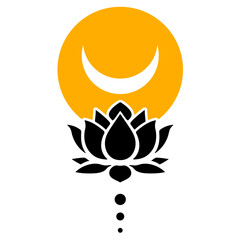 lotus flower and crescent moon spiritually healthy lifestyle, spa and yoga, Lotus Blossoms balance harmony vector icon symbol
