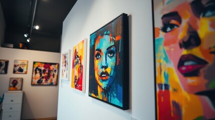 Image of a gallery, art gallery, art gallery to display the artist's paintings and artwork, show in a lighted area without people.