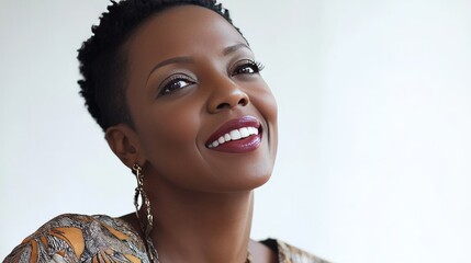 close-up beutiful black woman portrait against on white background
