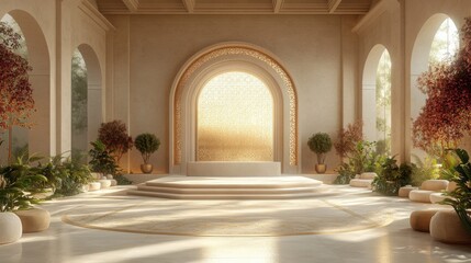 Obraz premium Elegant Islamic Podium Designed for Luxury Product Display during Ramadan Celebrations and Events