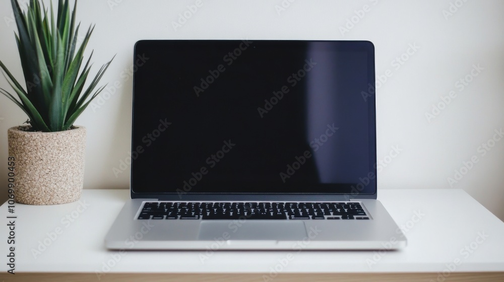 Poster image of a computer on a desk in a minimalist office to convey the concept of working and using tech