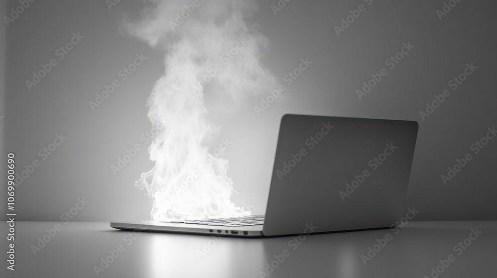 Poster image of a computer on a desk in a minimalist office to convey the concept of working and using tech