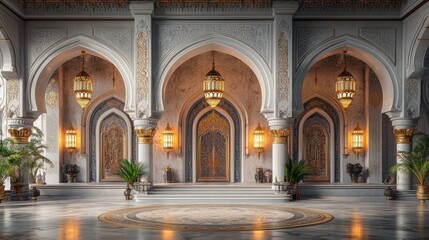 Fototapeta premium Luxurious Arabian Background with Ornate Lanterns Ideal for Cultural and Event-Themed Designs
