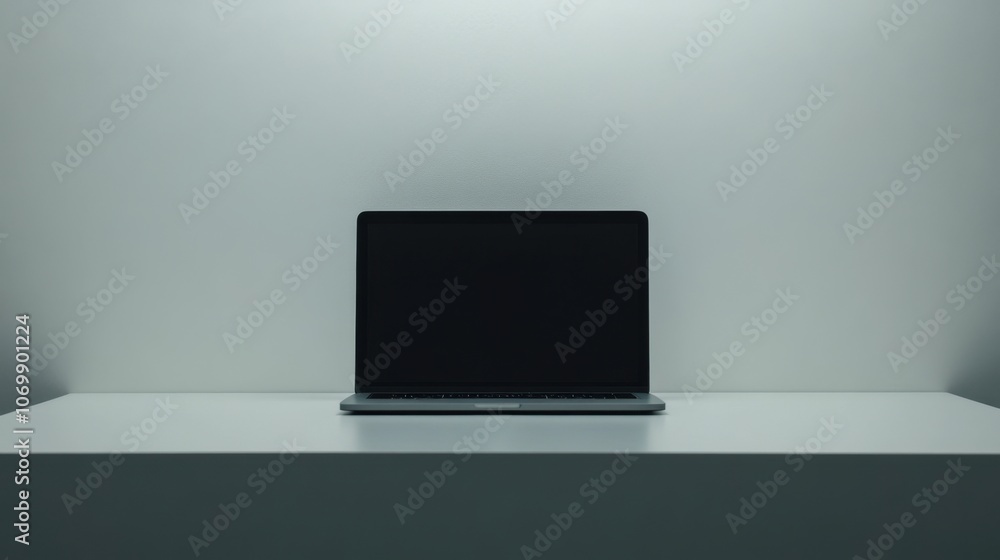 Poster image of a computer on a desk in a minimalist office to convey the concept of working and using tech