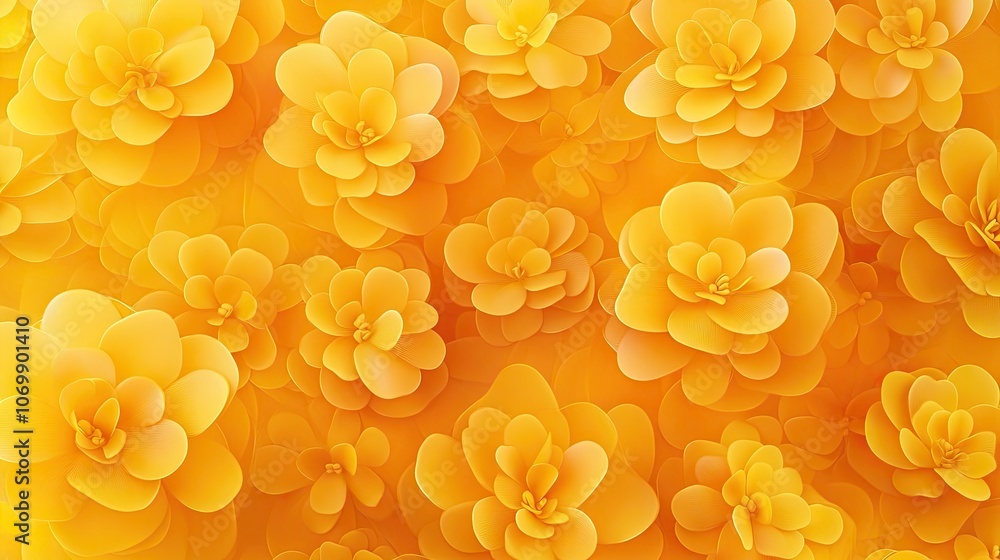 Poster a collection of vibrant yellow circles designed to resemble flowers, each flower showcasing bright y