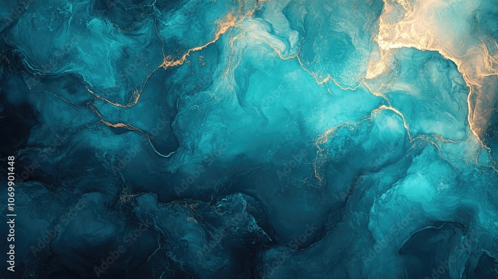 Poster abstract fluid ink background with an alcohol ink effect creates a vibrant turquoise marble texture.