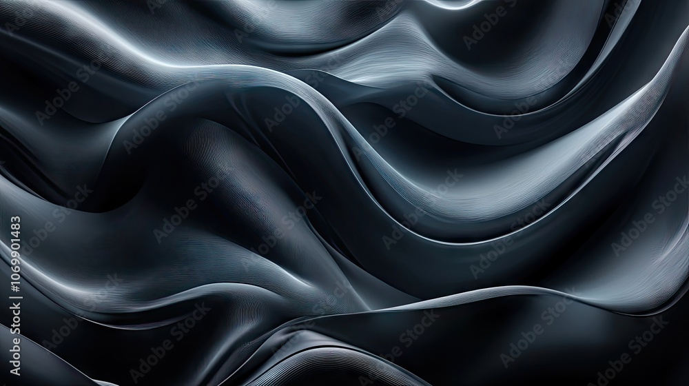 Poster gray and black waves create an abstract digital design, emphasizing music in a captivating 3d illust