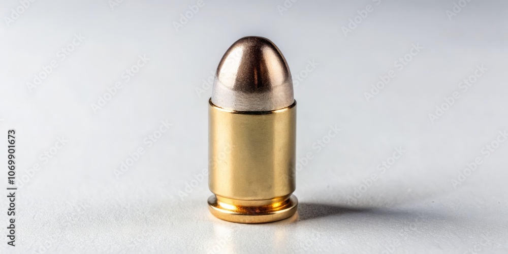 Aufkleber aerial view of a 9mm bullet standing upright on a pristine white surface, capturing the intricacies 